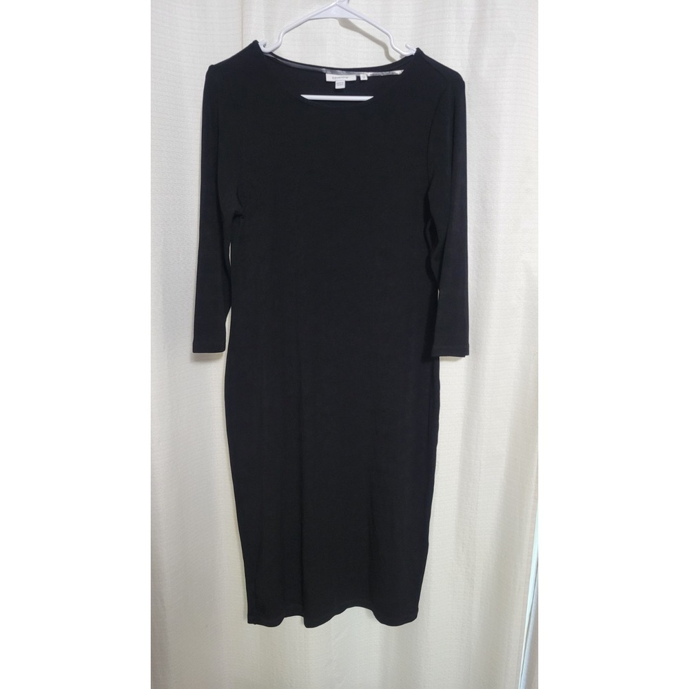 Chico's Size 1 Women Black bodycon Sheath Dress 3/4 Sleeve Career Cocktail
